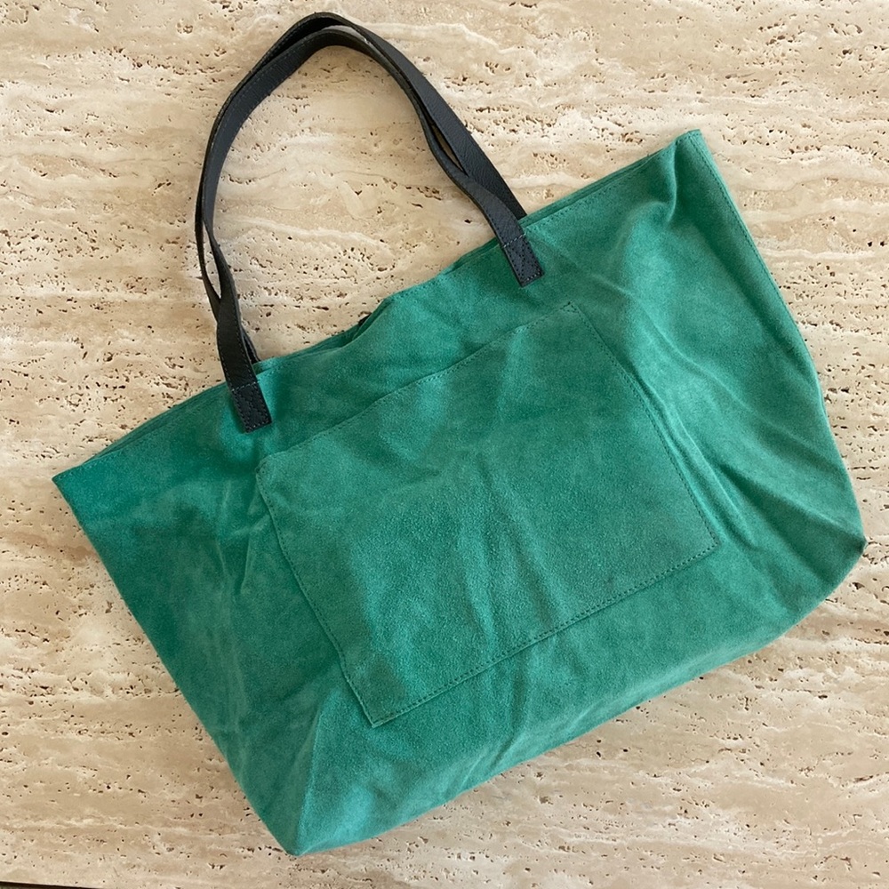 Mark & Graham Green Suede Tote with Black Handles